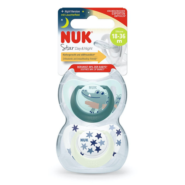Nuk Star Day Night Soother Size 3 18-36M Blue 2 Pack