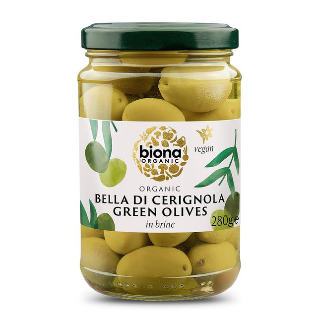 Biona Organic Green Bella Di Cerignola Olives In Brine 280g