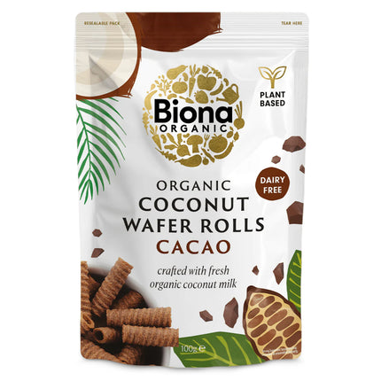Biona Coconut Wafer Rolls Cacao Organic  100g
