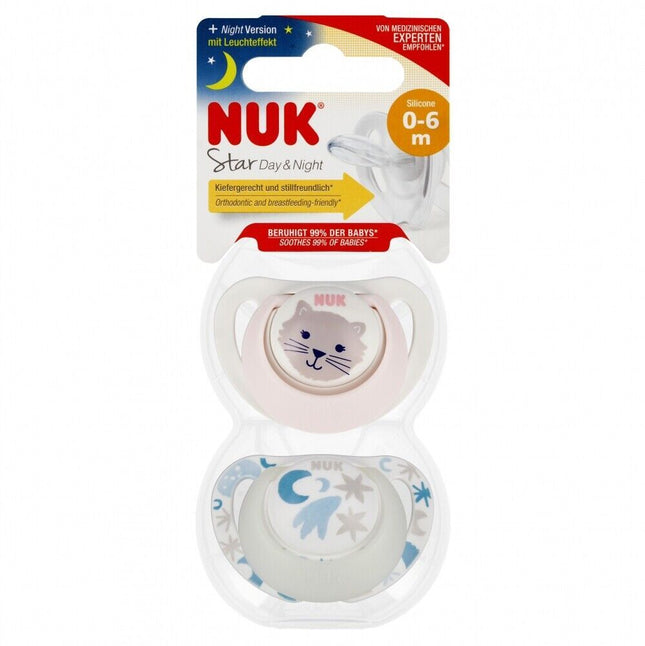 Nuk Star Day Night Soother Size 1 0-6M Pink 2 Pack