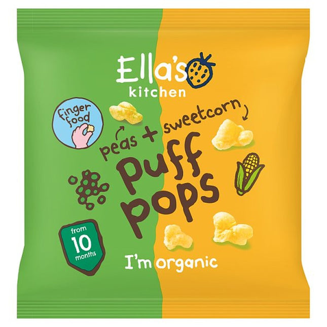 Ellaskit Kitchen Organic Puff Pops - Peas & Sweetcorn 10M+ 4X90G