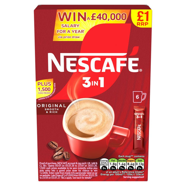 Nescafe 3 in 1 Original PMP £1.00 6 x 16g