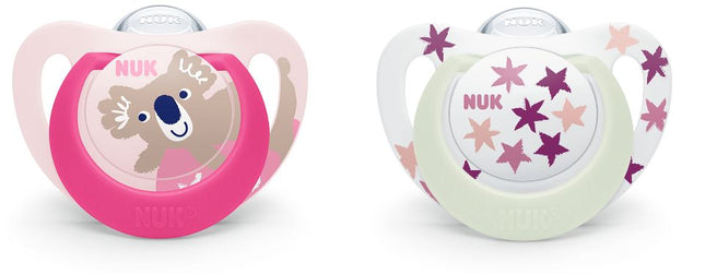 Nuk Star Day Night Soother Size 2 6-18M Pink 2 Pack