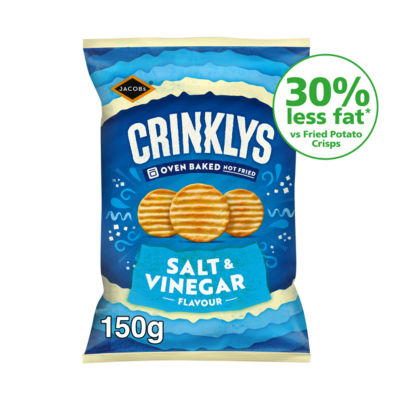 Jacob's Crinklys Salt & Vinegar Baked Snacks Share Bag 150g