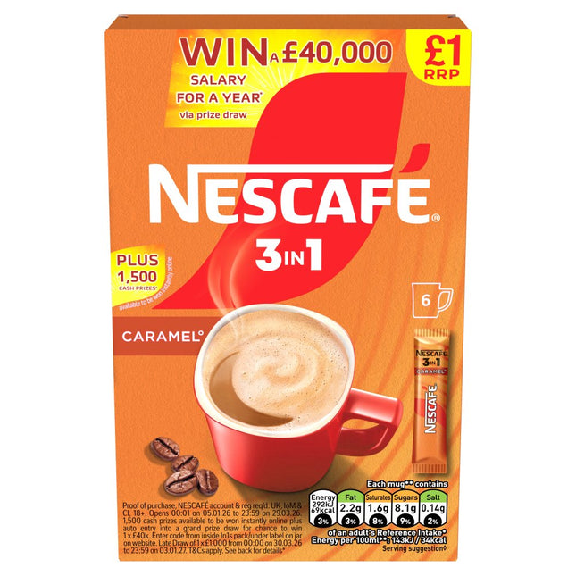 Nescafe 3 in 1 Original Caramel PMP £1.00 6 x 16g