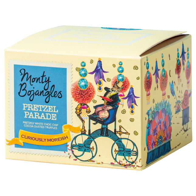 Pretzel Parade gift box of salted corn pretzel cocoa dusted truffles with white chocolate pieces
