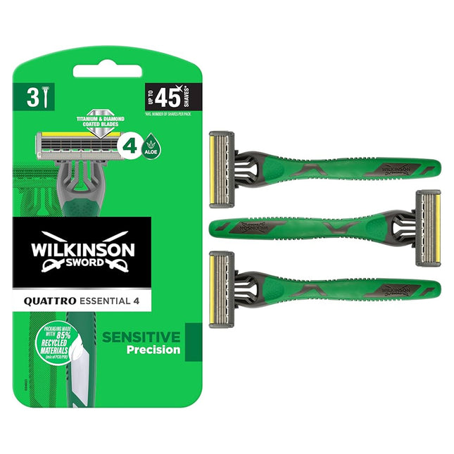 Wilkinson Sword Male Quattro Titanium 4 Sensitive Disposable Razor x 3 Per Pack