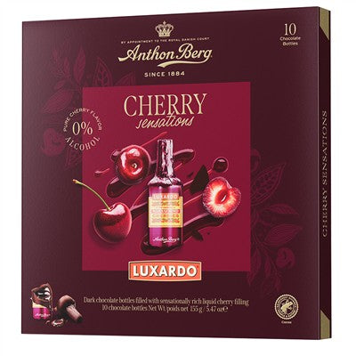 Anthon Berg  Luxardo Sensations pure cherry flavour dark chocolate bottles 155g