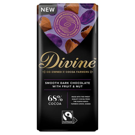 Divine Chocolate 68% Dark Choc Fruit and Nut 90g
