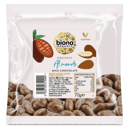 Biona Organic Milk Chocolate Covered Almonds 70g