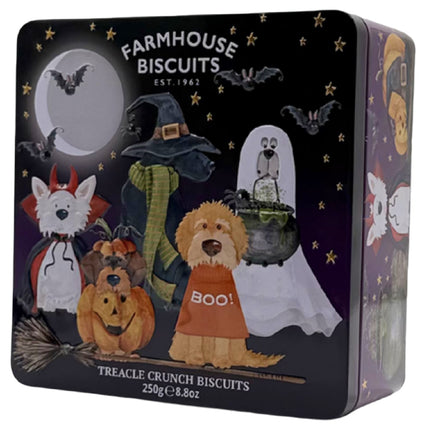 Farmhouse Biscuits Halloween Dog Tin Treacle Crunch 250g