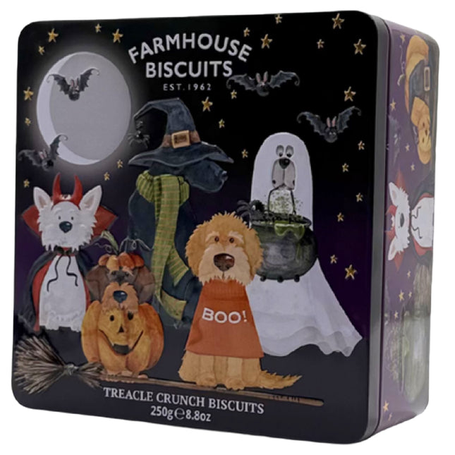 Farmhouse Biscuits Halloween Dog Tin Treacle Crunch 250g