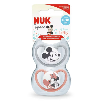 Nuk Mickey & Minnie Mouse Space Soother Size 2 6-18M (Grey & Rose)
