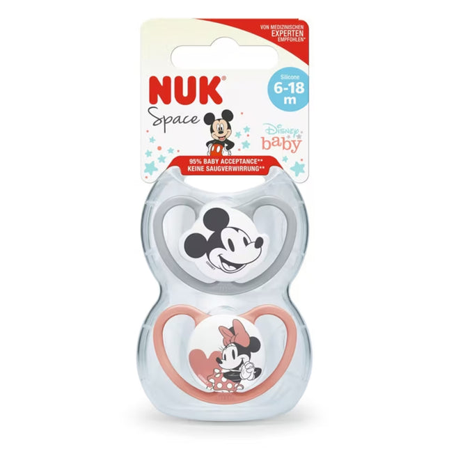 Nuk Mickey & Minnie Mouse Space Soother Size 2 6-18M (Grey & Rose)