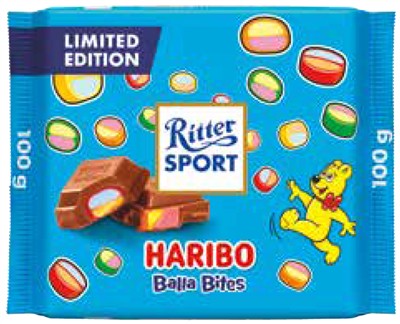 Ritter Sport Haribo milk chocolate bar with Balla Bites fruit flavoured gum 100g