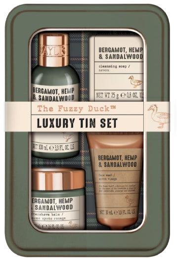 The Fuzzy Duck Bergamot, Hemp & Sandalwood Men'S Luxury Grooming Tin Gift Set 490g