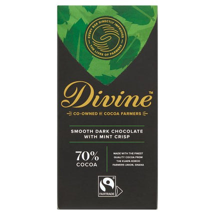 Divine Chocolate 70% Dark Choc with Mint Crisp 90g