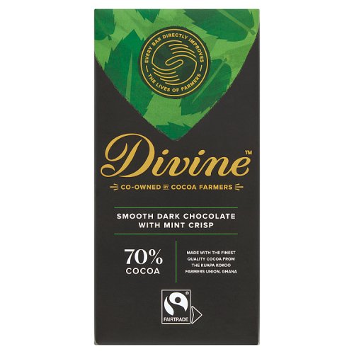 Divine Chocolate 70% Dark Choc with Mint Crisp 90g
