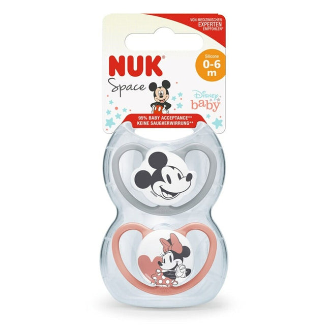 Nuk Mickey & Minnie Mouse Space Soother Size 1 0-6M (Grey & Rose)