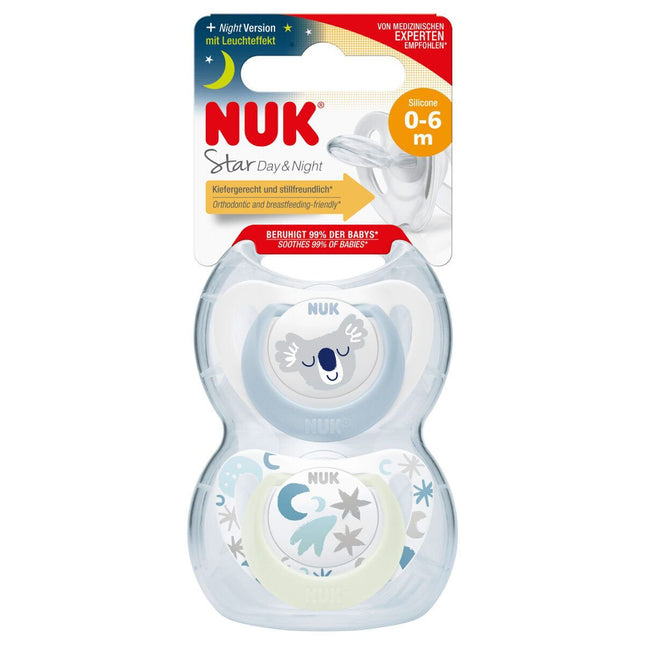 Nuk Star Day Night Soother Size 1 0-6M Blue 2 Pack