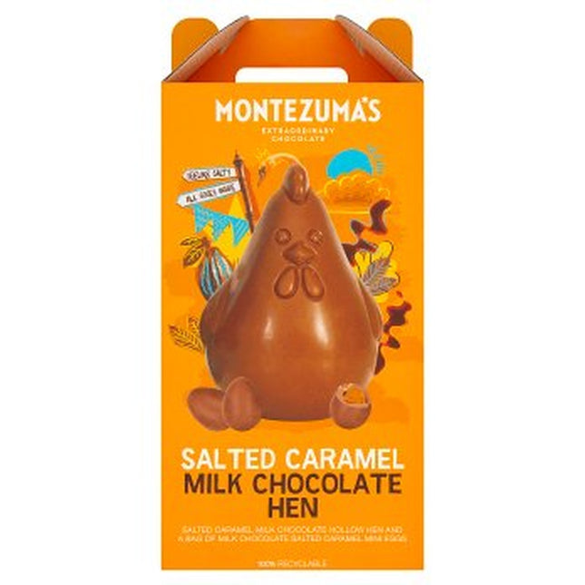 Montezumas Salted Caramel Hen with Mini Eggs MILK CHOCOLATE 300g