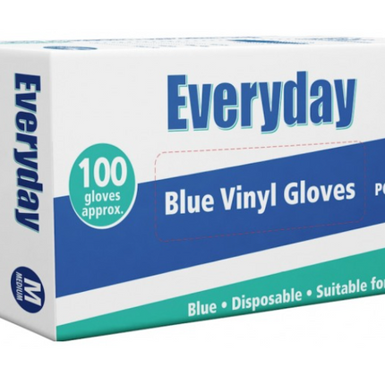 Everyday Blue Vinyl Gloves Medium Powdered 100s