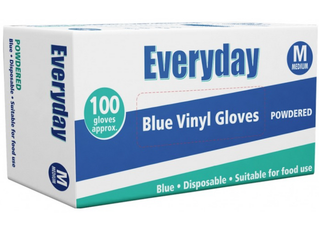 Everyday Blue Vinyl Gloves Medium Powdered 100s
